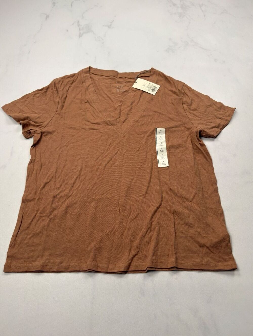 A New Day T Shirt Beige V Neck Short Sleeve Relaxed Fit - Womens M NWT